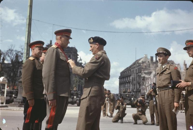 Montgomery Decorates Russian Generals at the Brandenburg Gate, July 1945