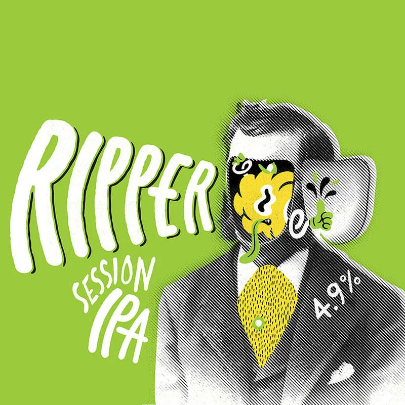 Ripper - Session IPA 4.9% ABV A hop bomb without the booze. A beer that loves to please. Delivering flavour in abundance, but not too much to have a decent session. Grapefruit, fresh citrus and touch of forest pine. Bitter, but balanced. Hops: Centennial, Cascade, El Dorado