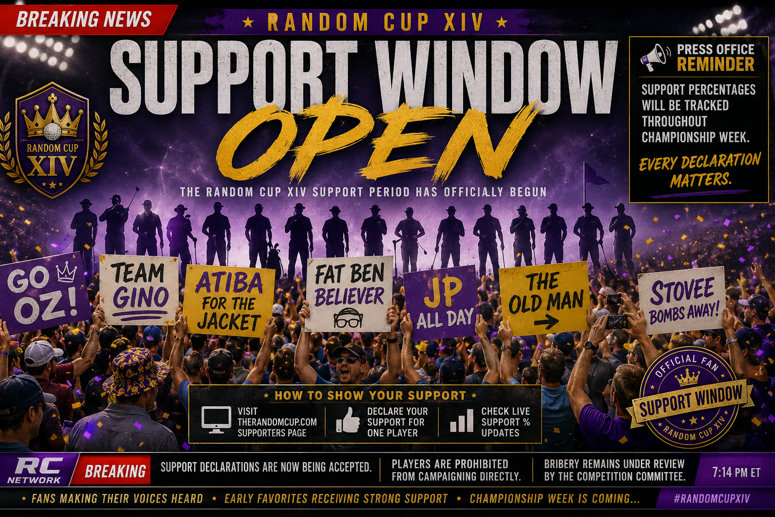 SHOW YOUR SUPPORT: Backing Is Now Open for Random Cup XIV