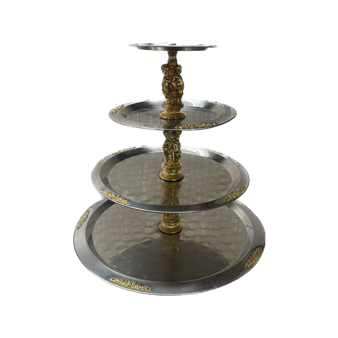 28" Tall 4- Tier Silver and Gold Platter $40