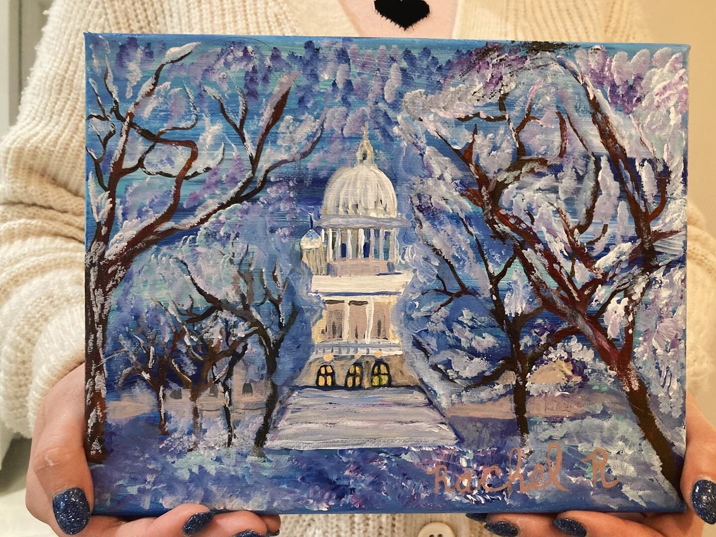 My newest painting! RI Statehouse in the winter