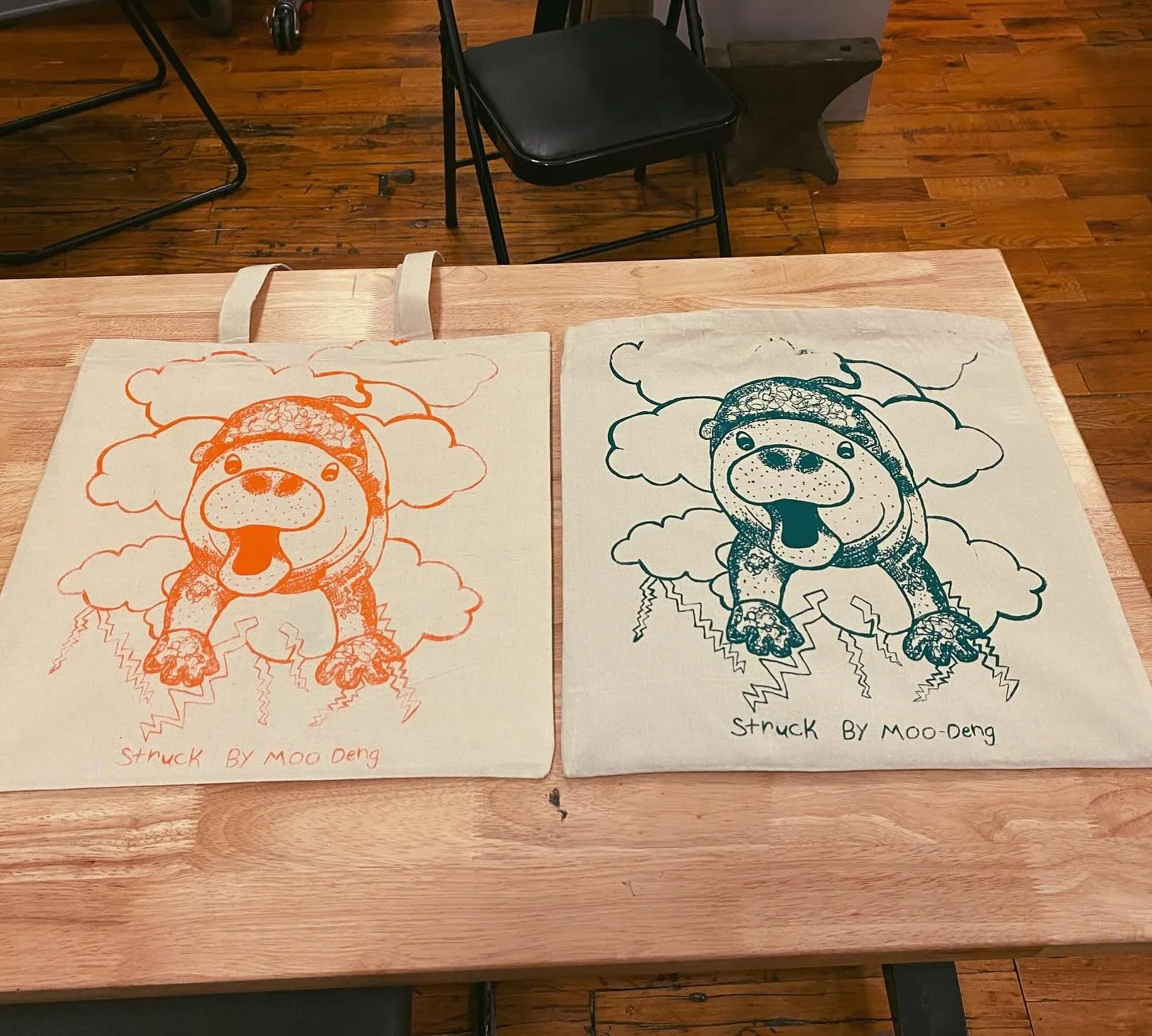 Struck by Moo Deng! ⚡️ My original design is available on t-shirts and tote bags 🦛