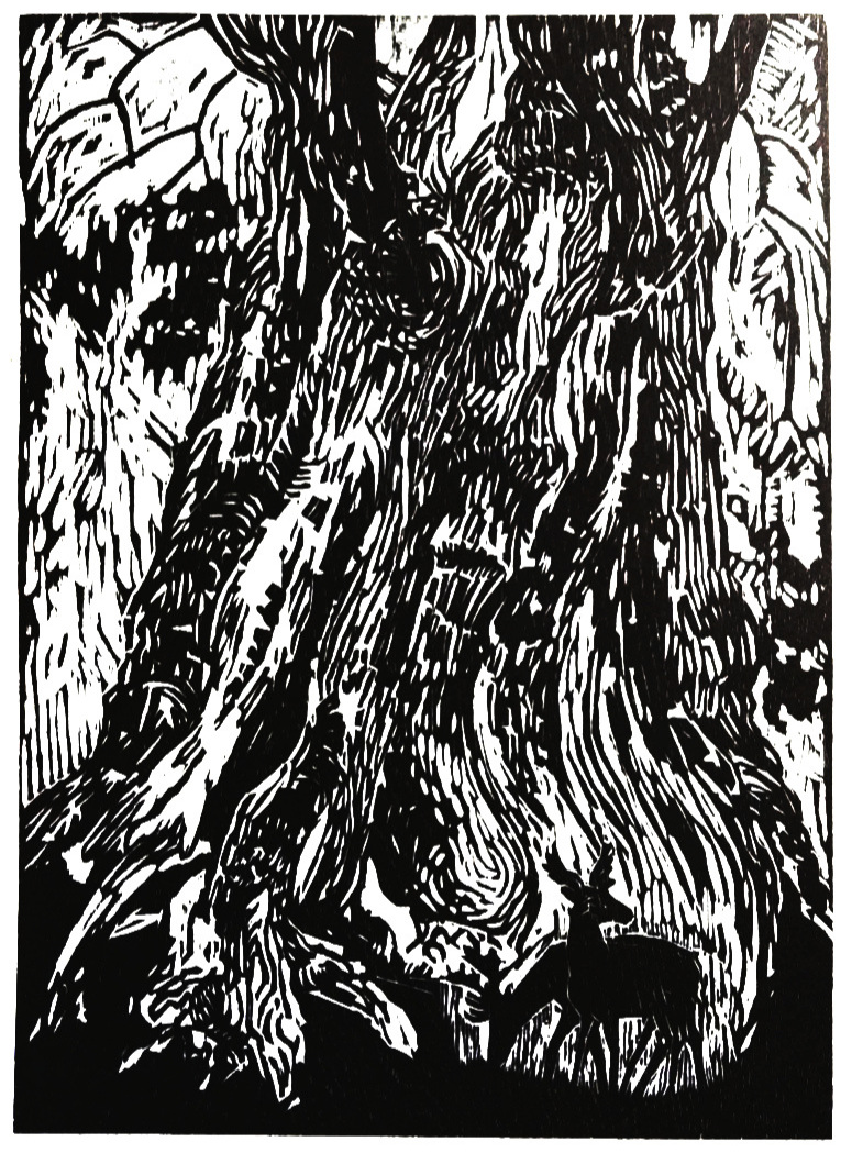 Ygdrasil de Levensboom met herten Dáin en Dvalin (uit de Voluspa)
