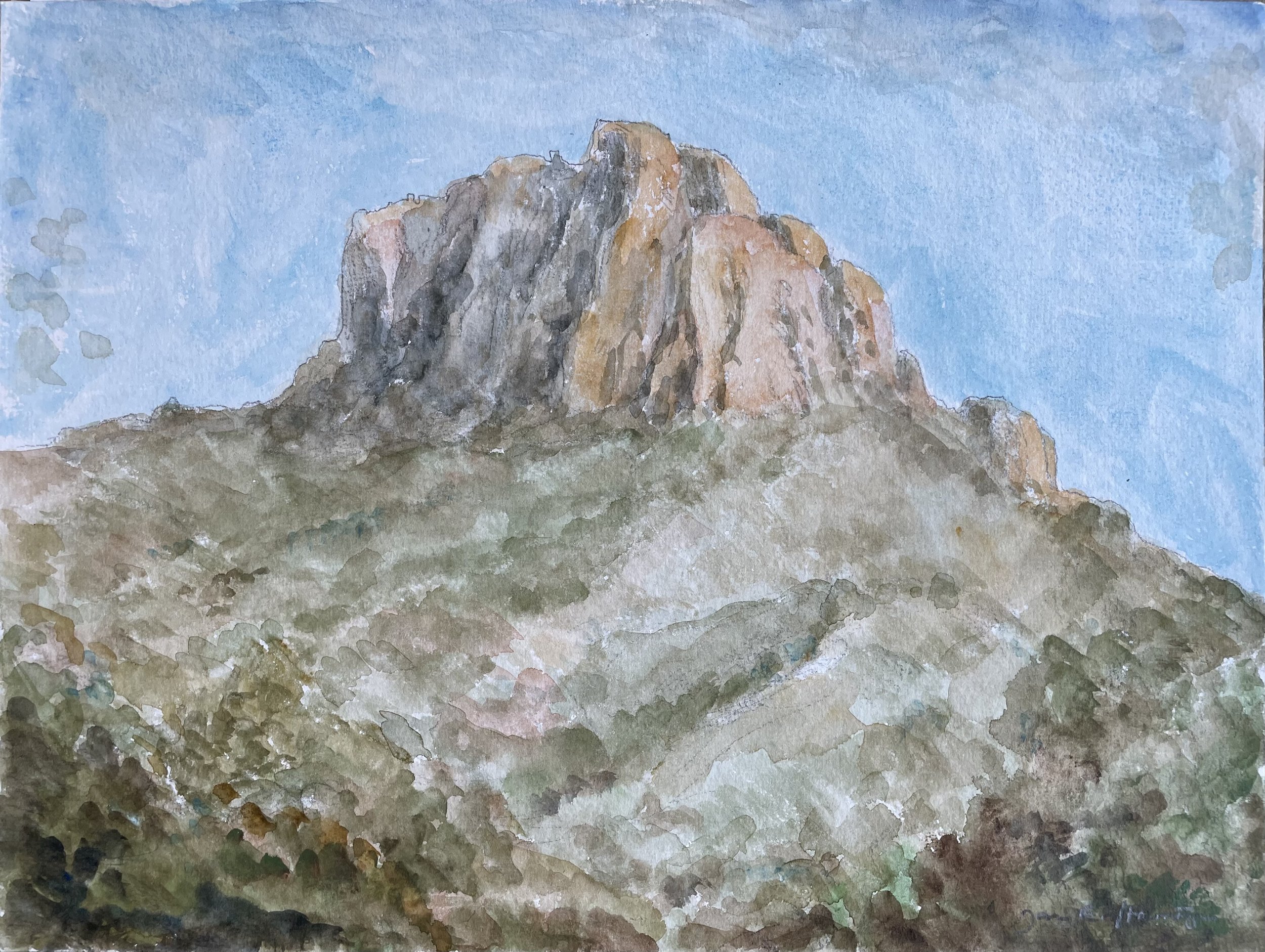 Rock in sunlight: Juan Roble, Picos de Europa (Watercolour, 30 x 40 cm).