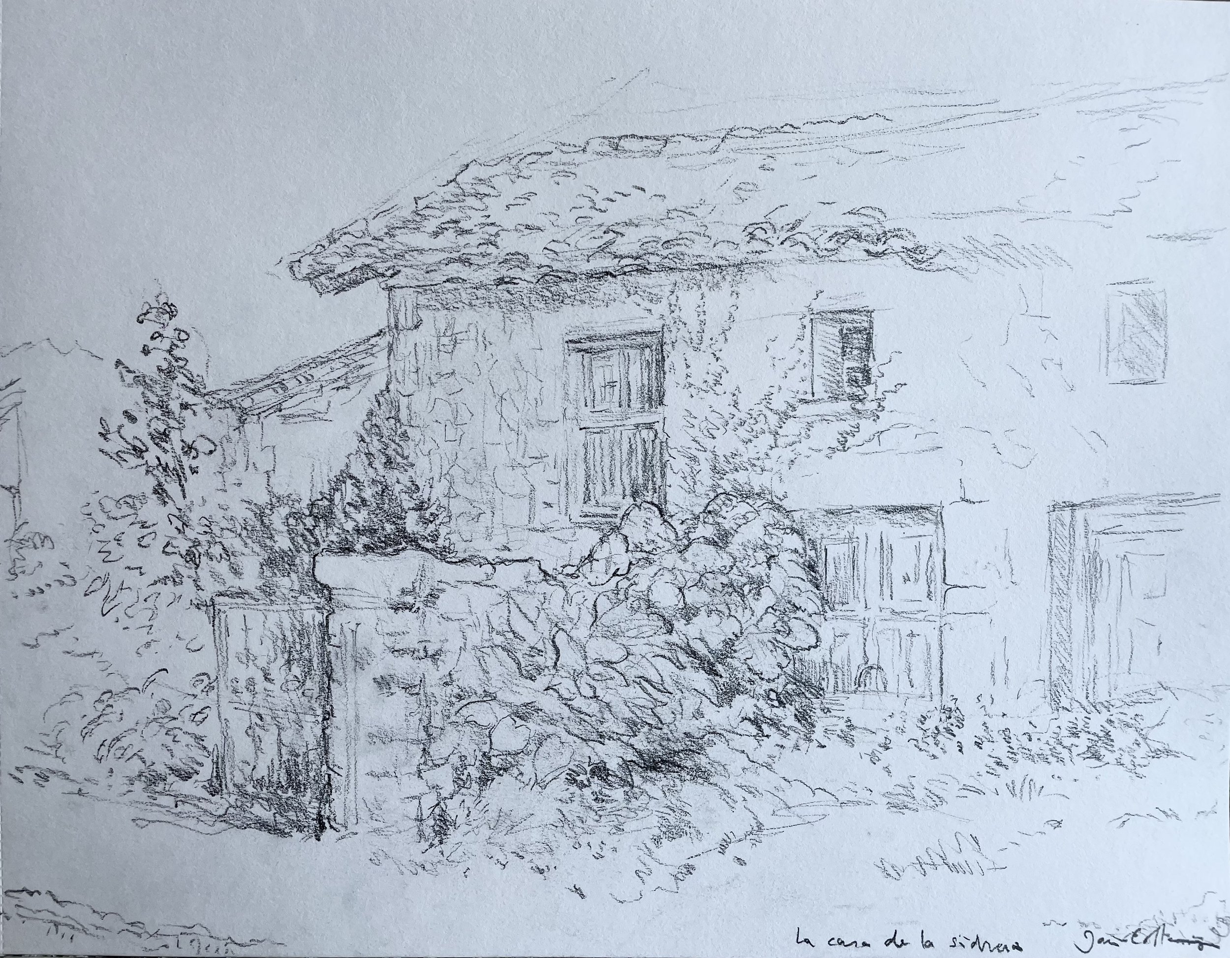 Old farmhouse. (Pencil, 30 x 40 cm.)