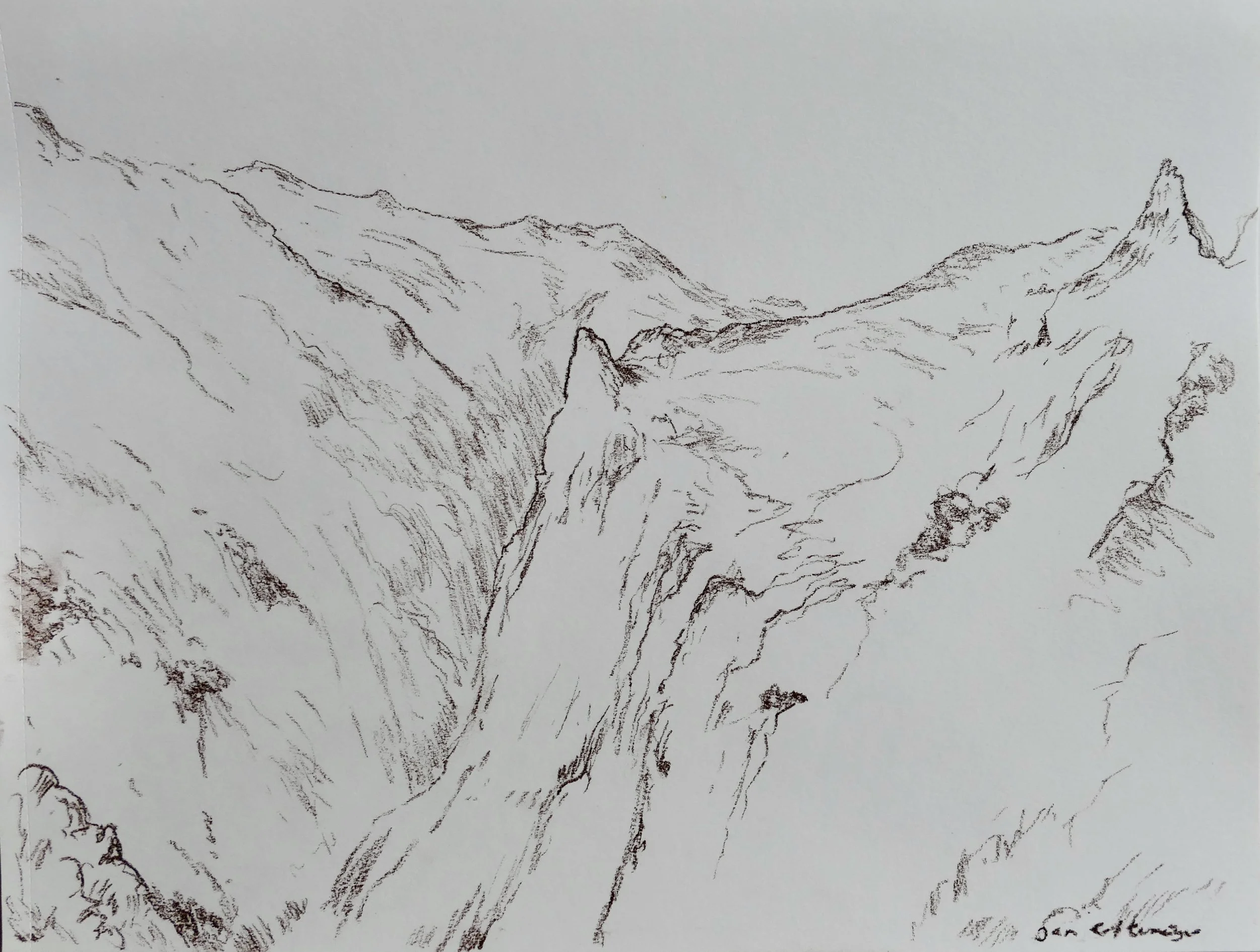 Study of rocks alongside the gorge of river Cares  (brown crayon 30 x 40 cm)