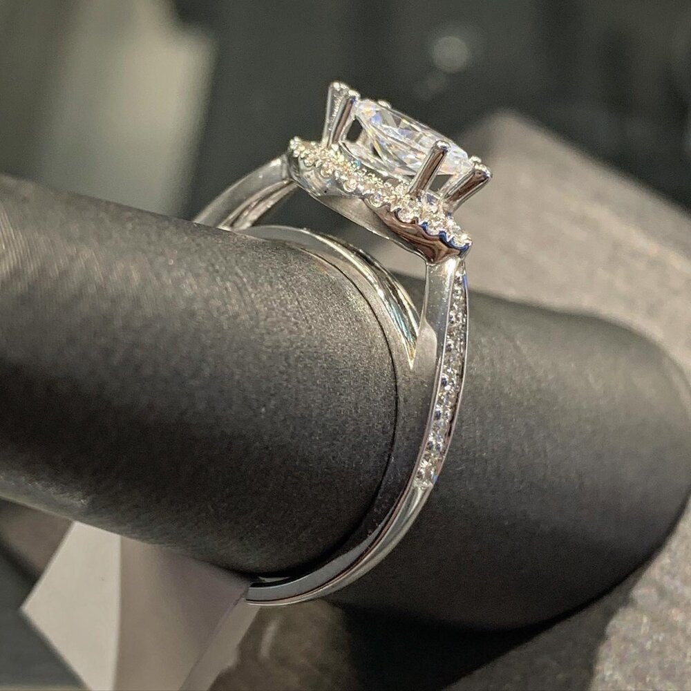 14kw Offset Marquise Engagement Ring with Halo — Northwood Jewelers