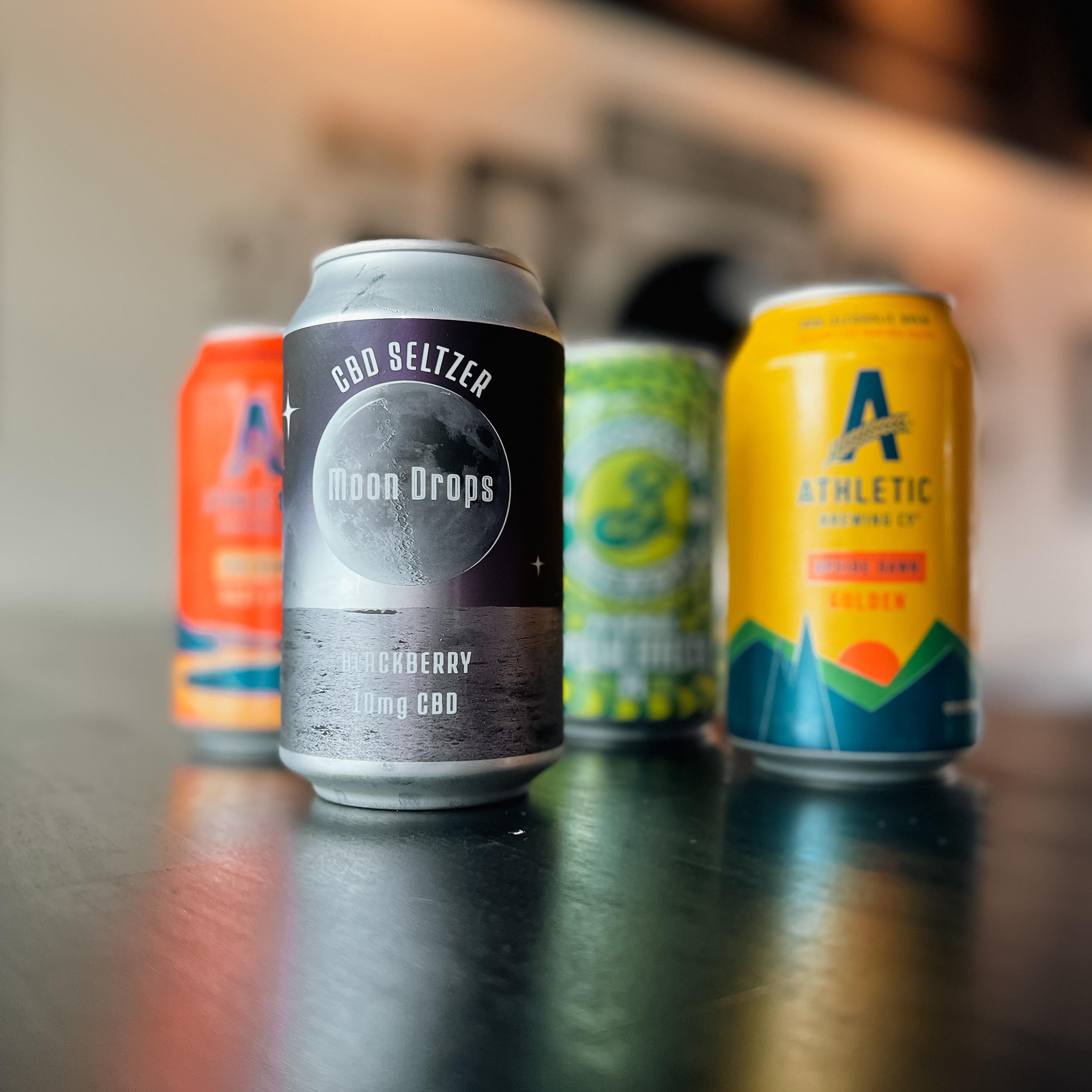 Tonight is TRIVIA NIGHT!!! Wanna join the fun but you&rsquo;re not a drinker? No worries! We have you covered with plenty of NA beer, mock tails, and even a Blackberry CBD seltzer from our friends @moon_drops_wellness 🌝 🍻 🍹