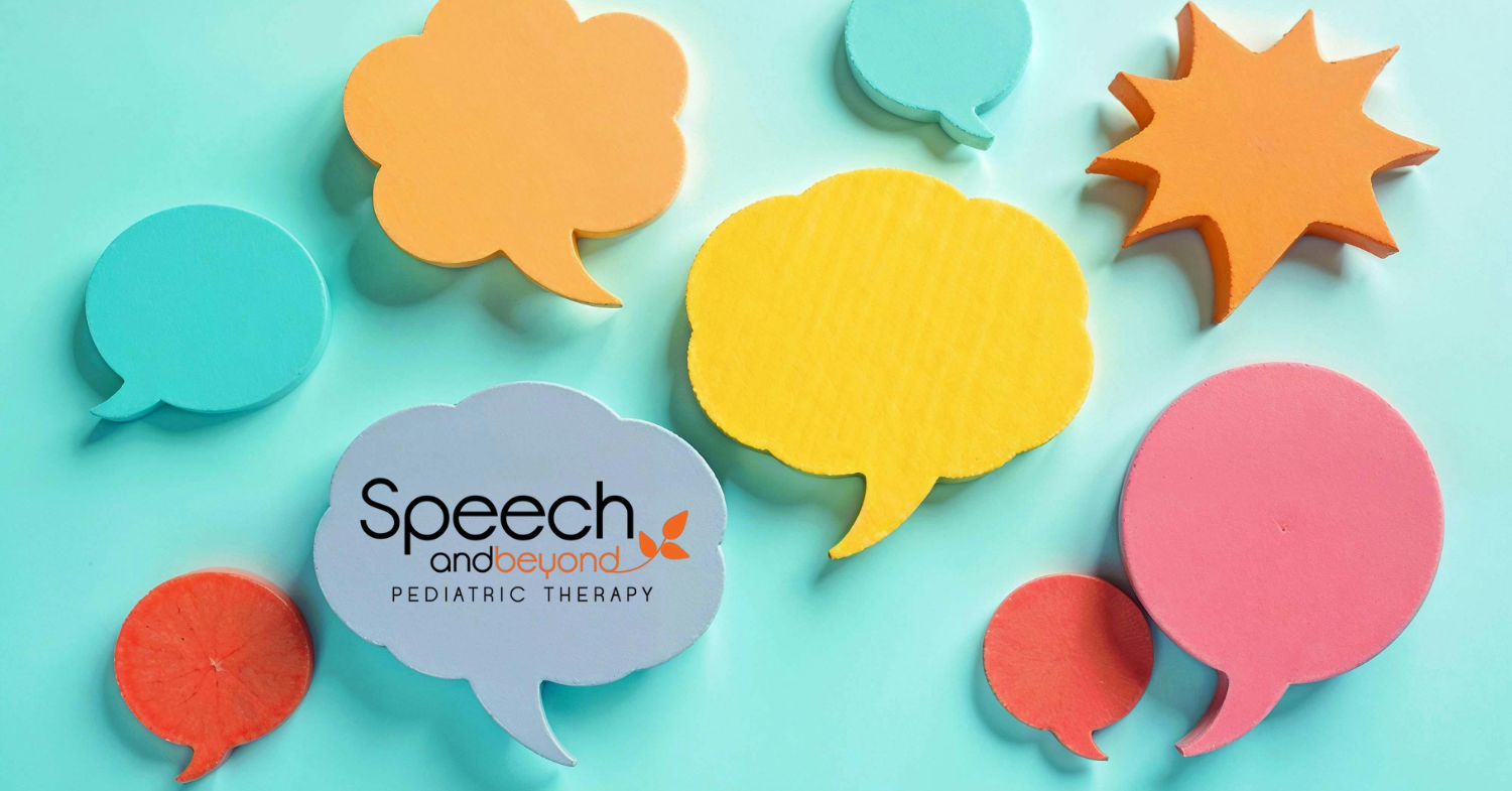 Colorful speech bubbles, one with Speech and Beyond logo
