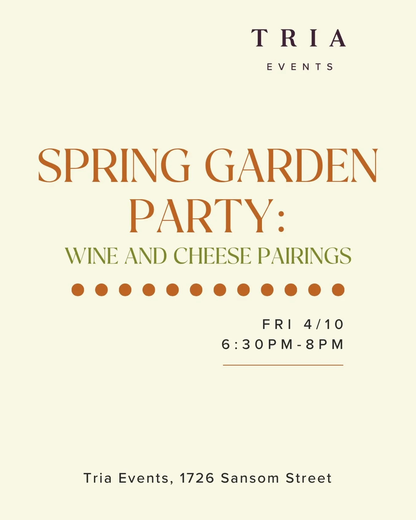 Spring, in a glass 🌿🍷

Join us for a Garden Party with six wines and six cheeses that capture the brightness and charm of the season. Think fresh, vibrant pours paired with cheeses that feel like a breath of fresh air.

Hosted by Wine Director Laur