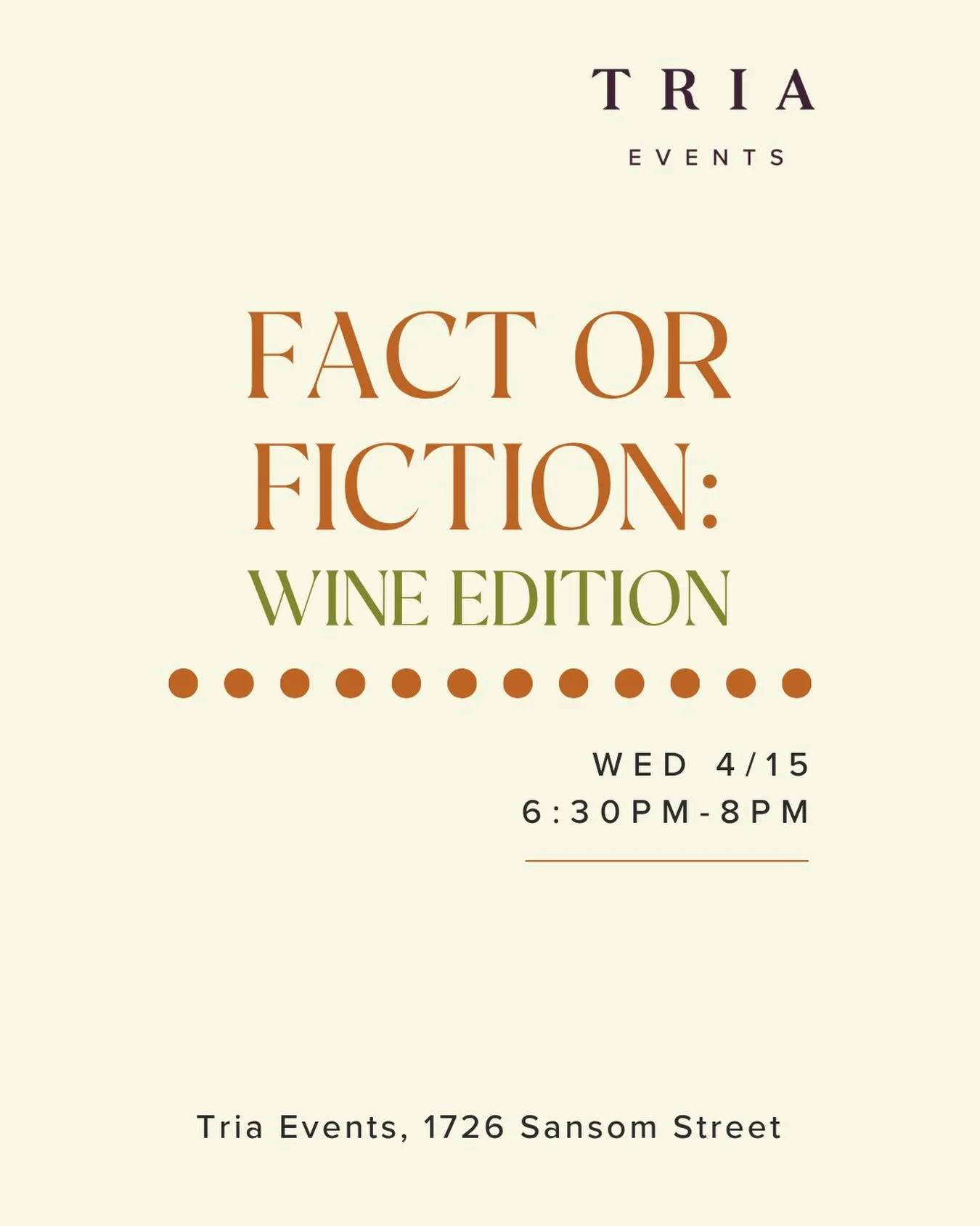Fact or fiction&hellip; what do you really know about wine? 🍷

Does expensive wine actually taste better?
Should reds always be room temp?
Is ros&eacute; always sweet?

We&rsquo;re putting the myths to the test.

Join us 4/15 for a fun, interactive 