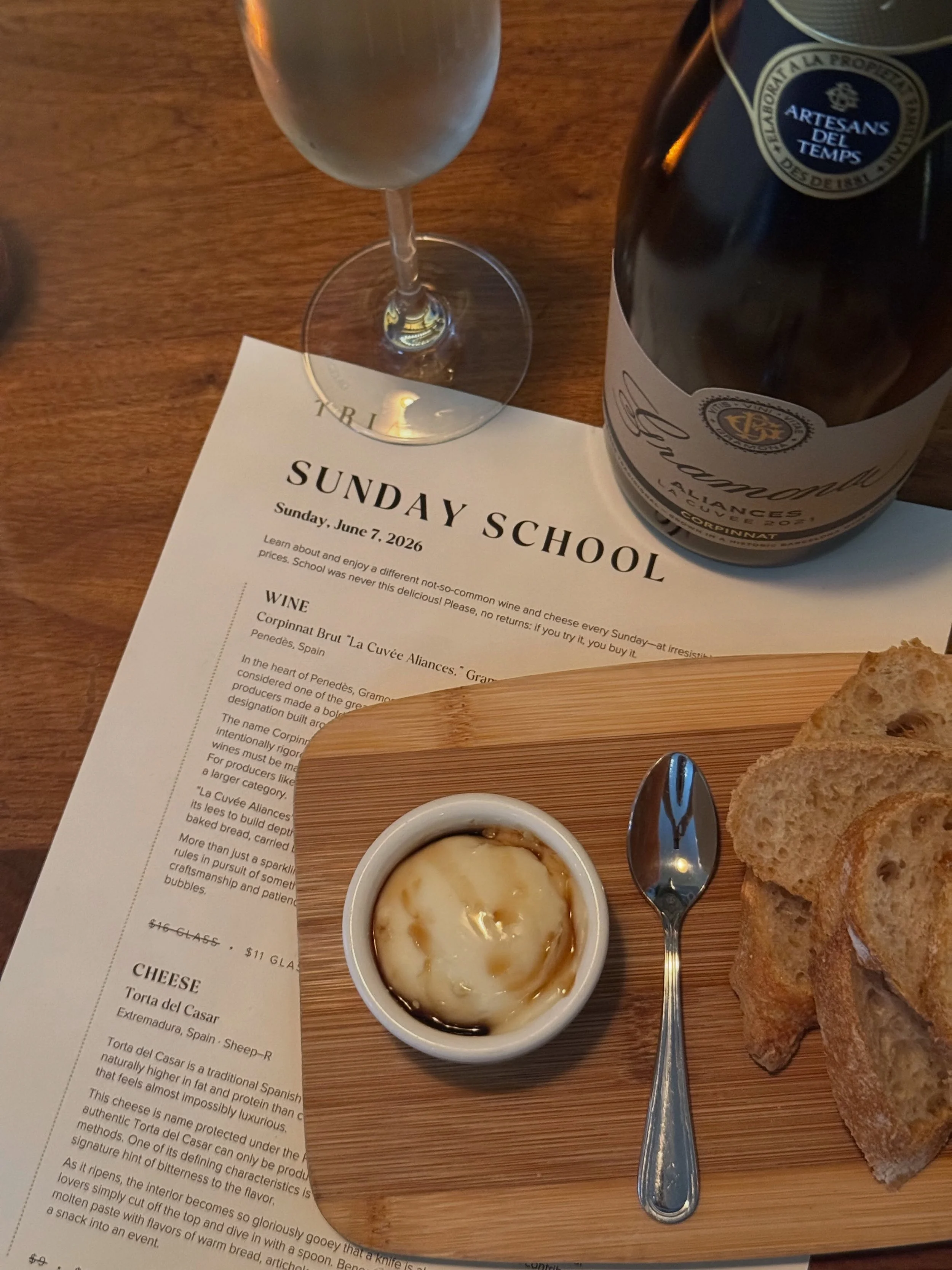 Class is in session.

This week we travel to Spain with a glass of Gramona Corpinnat and the rich, spoonable Torta del Casar.

Join us every Sunday as we explore wines, cheeses, and the stories behind them.

#SundaySchool #phillywine #phillyfood #tri