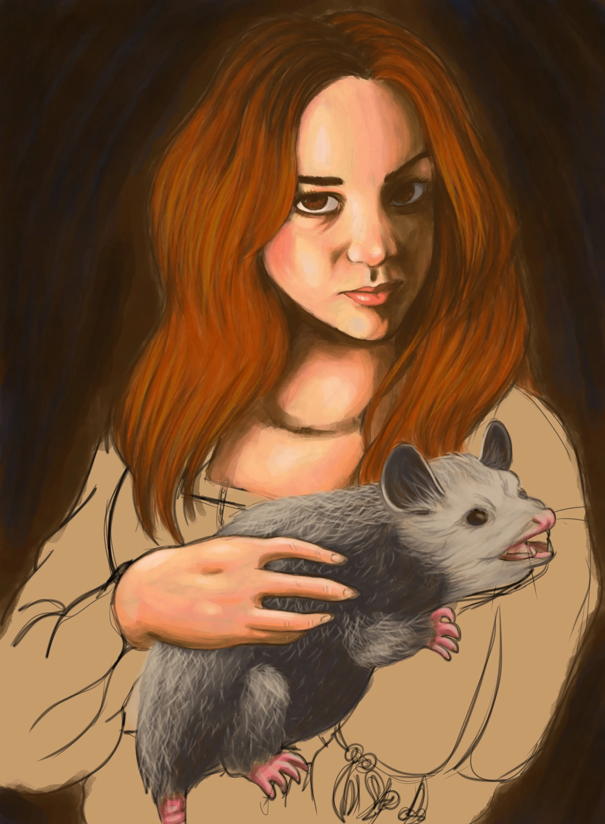 "Woman with Opossum"