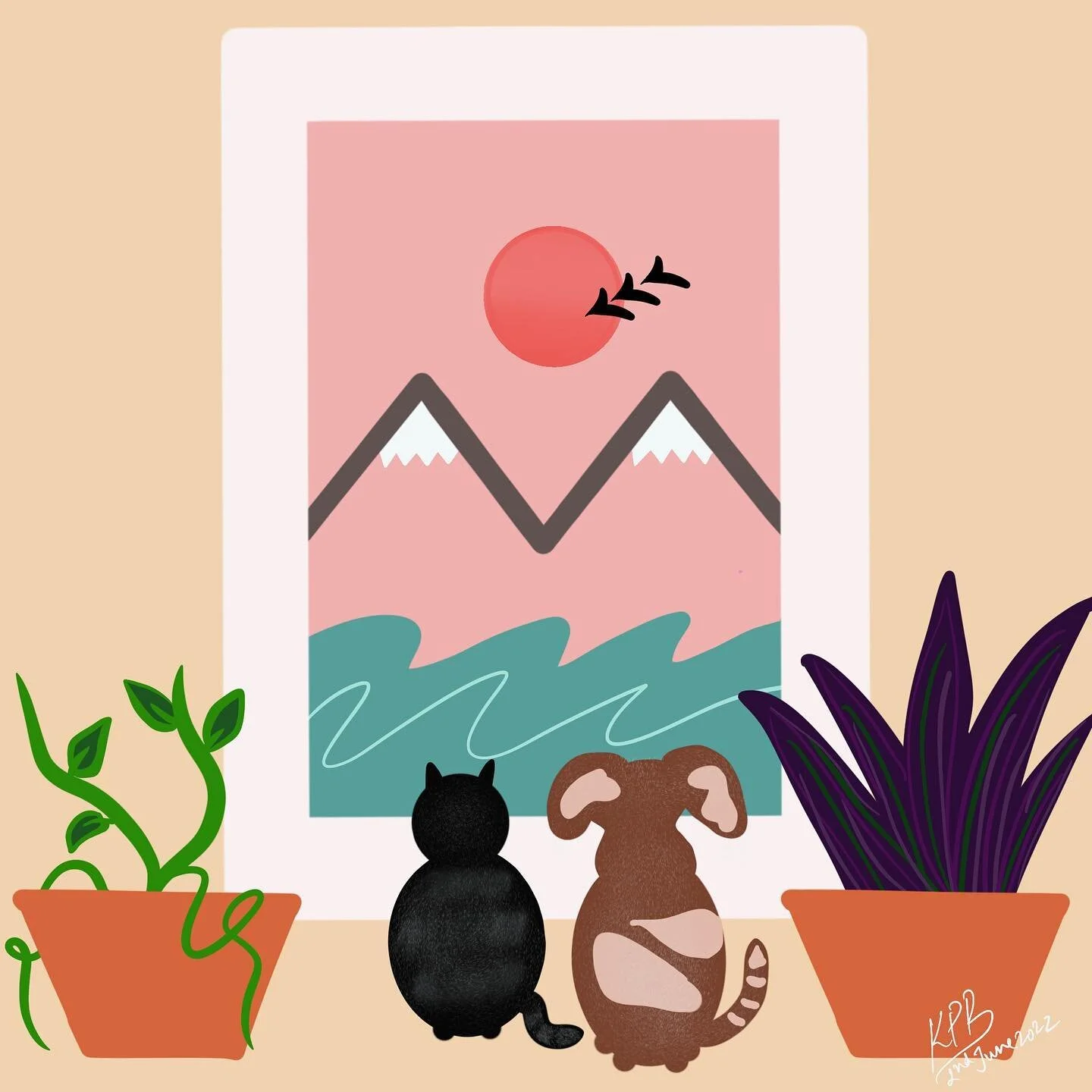 &ldquo;You think those mountains have been there forever?&rdquo; 
&ldquo;Nothing real lasts forever&rdquo; 
.
.
.
.
#digitalart #procreate #procreateart #mountains #river #plants #cats #dogs #catsanddogs #catsofinstagram #dogsofinstagram #windowview 