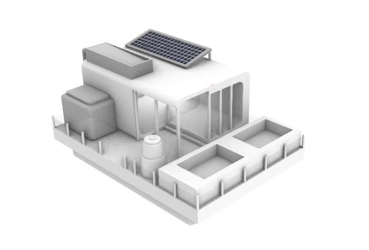 Regenerative and self-sufficient Modular Barge Unit complete with a Rainwater Harvesting System, Solar Panels, Compost Facilities and Gardens