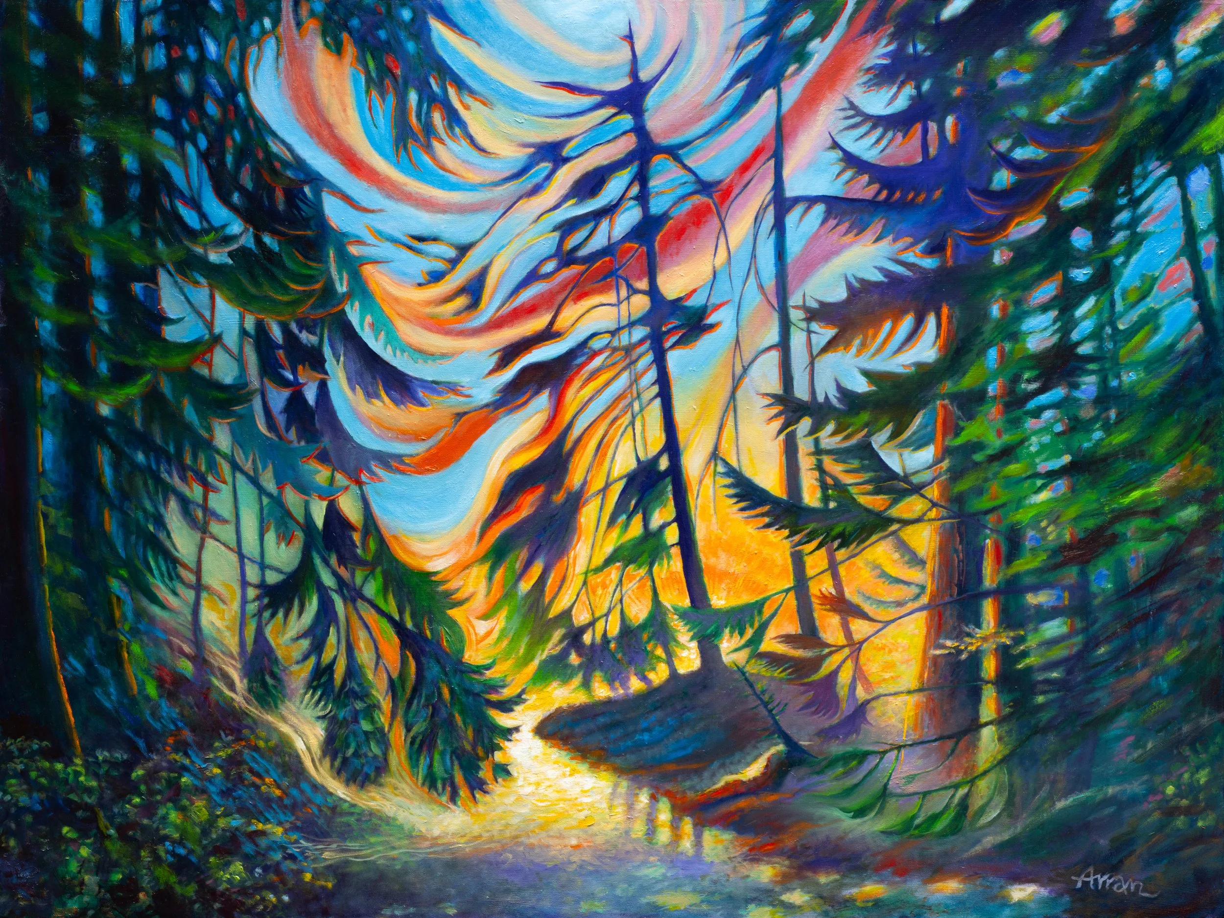 Goldstream - A Symphony of Light, Sky, Trees & Stream