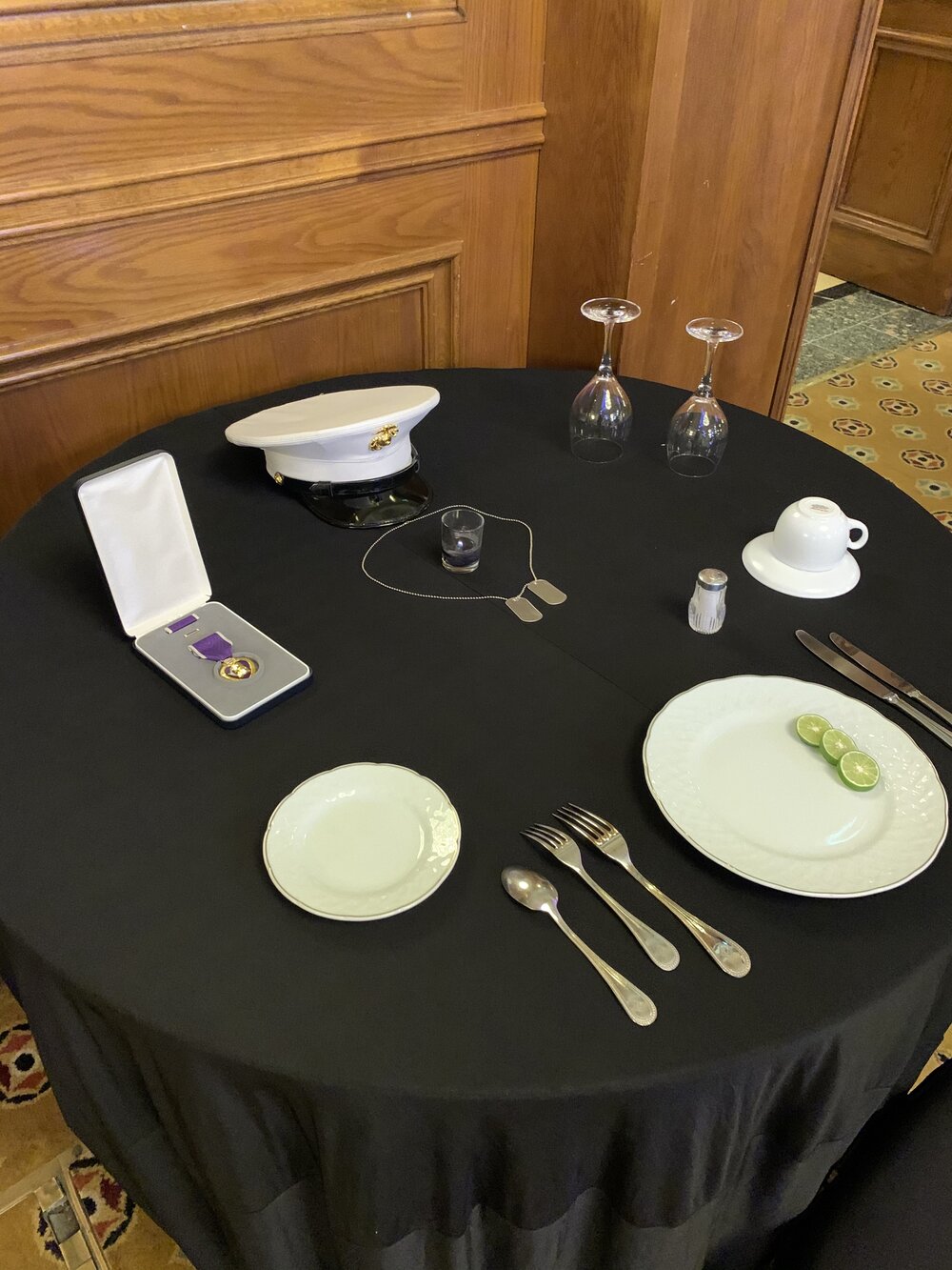 The table set for the honorary fallen Marine, always present at this Birthday Ball.