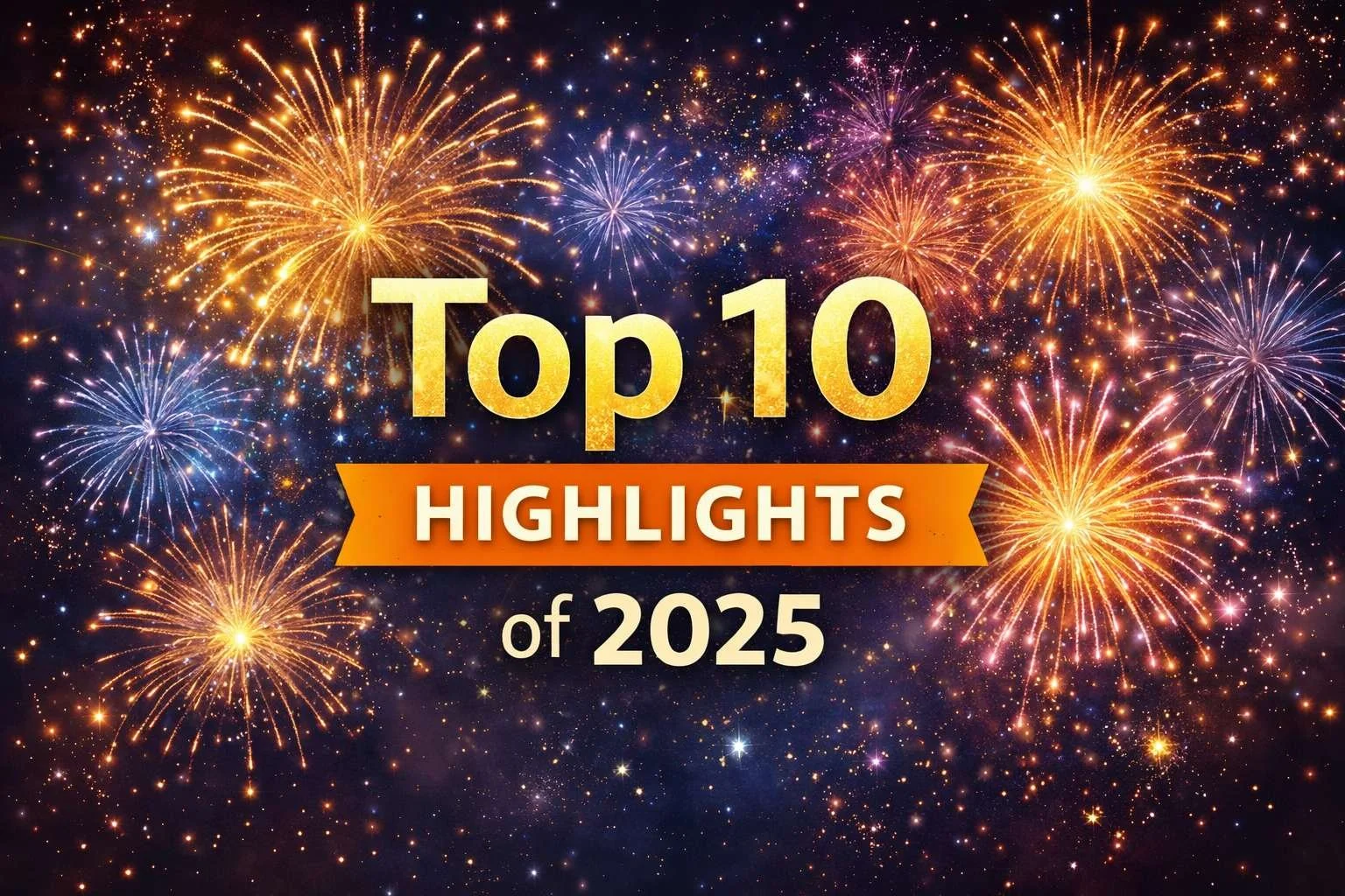 Fireworks with Top 10 Highlights of 2025 banner