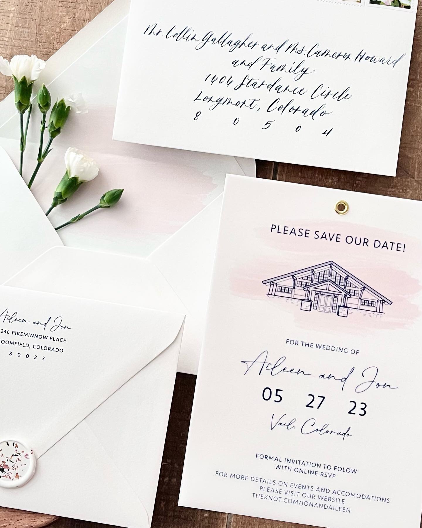 Some warm and bright save the dates on a cloudy mountain day