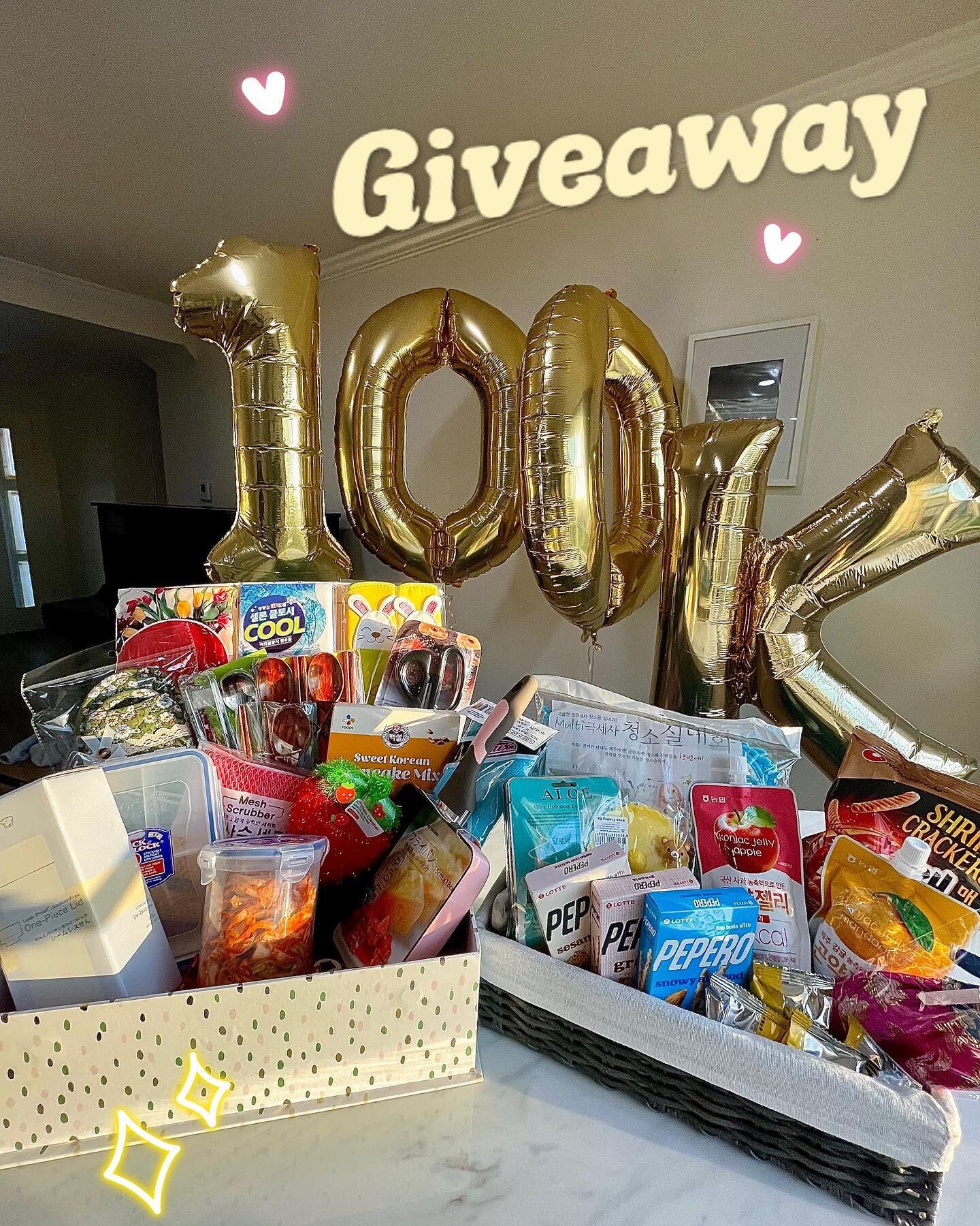 To celebrate reaching 100k, we are hosting a giveaway that features our FAVORITE Korean products AND my Mom's kimchi! 🇰🇷🥄🥬

The giveaway bundle includes:
🥬 Utensils: Japanese egg pan, 2 lock lock containers, rubber dish gloves, kitchen shears, n