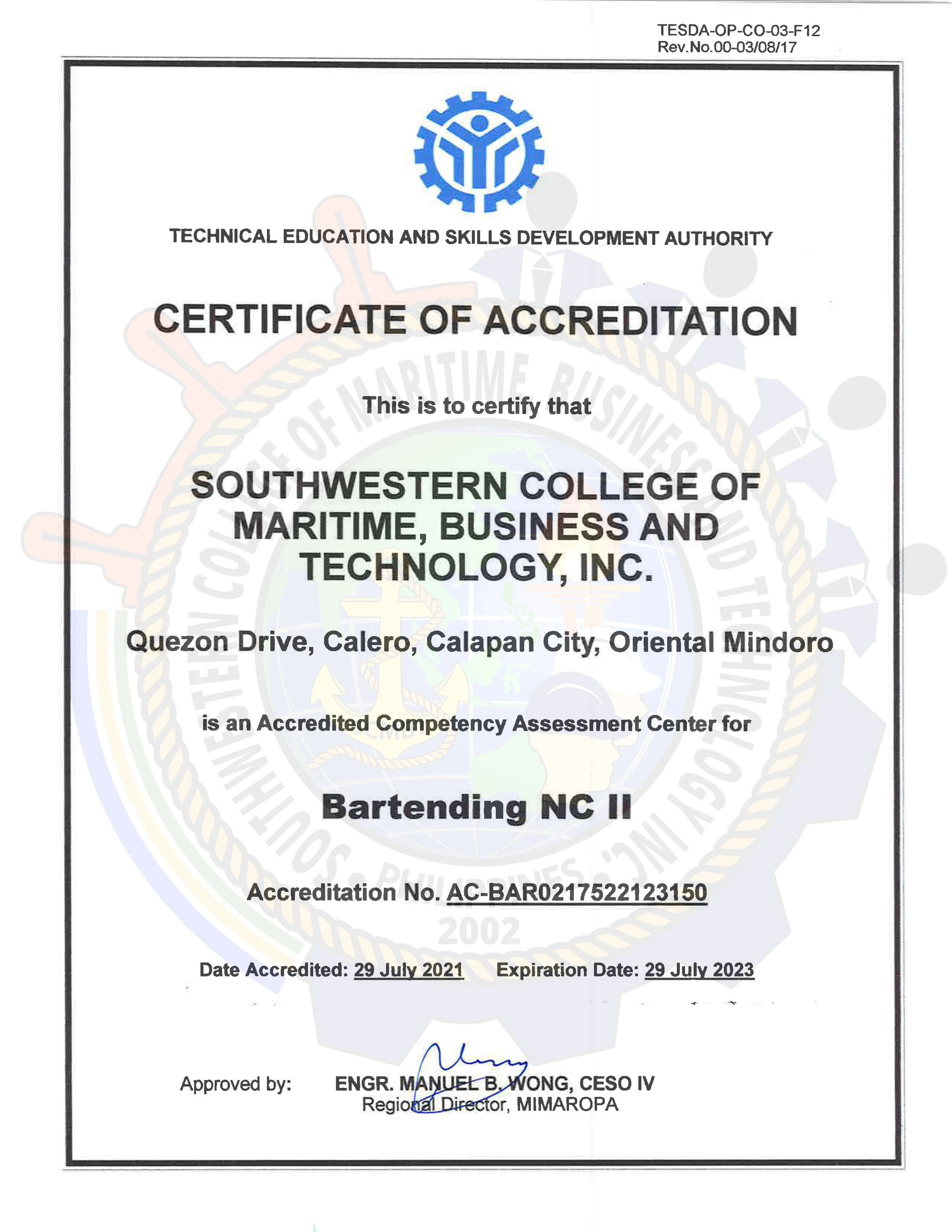 TESDA Accreditation Certificates — SCMBT