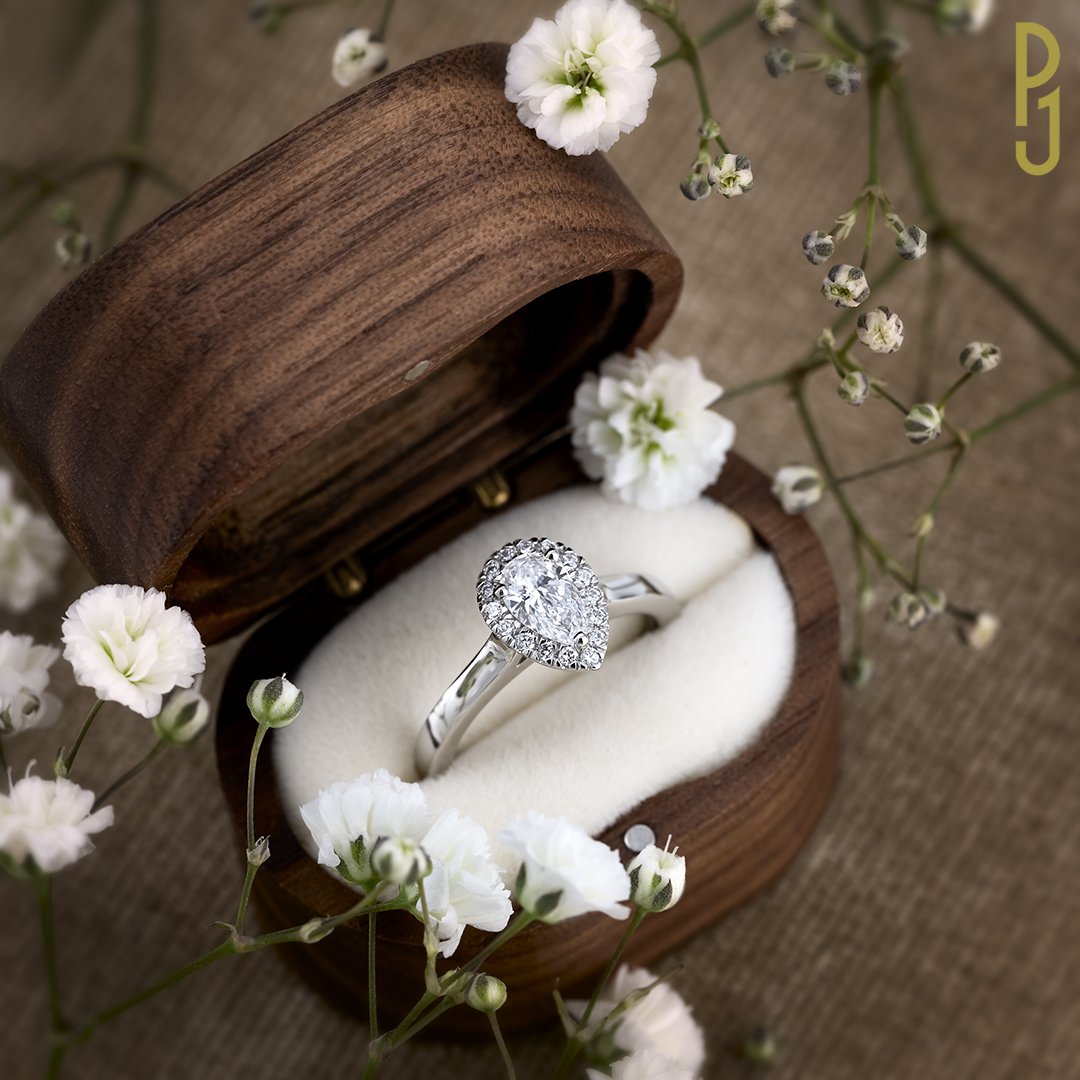Custom Designed  Engagement Ring Pear Brilliant Cut Halo Platinum Philip's Jewellery Mackay.jpg