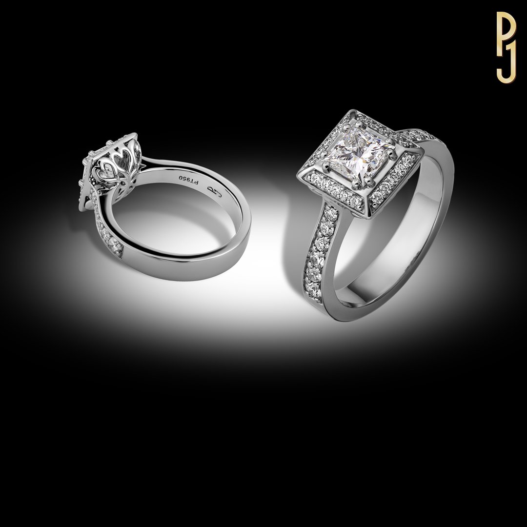 Custom Designed Engagement Ring Princess Cut Diamond Halo Platinum Philip's Jewellery Mackay.jpg