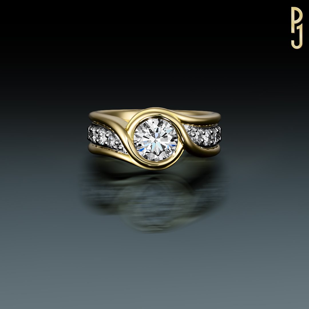 Custom Designed Engagement Ring Round Brilliant Cut Diamond Bezel Set Yeloow Gold Philip's Jewellery Mackay .jpg