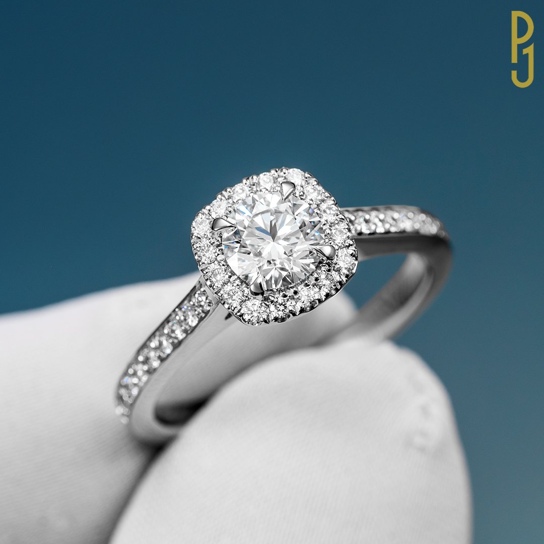 Custom Designed Engagement Ring Round Brilliant Cut Diamond Cushion Halo Platinum Philip's Jewellery Mackay.jpg