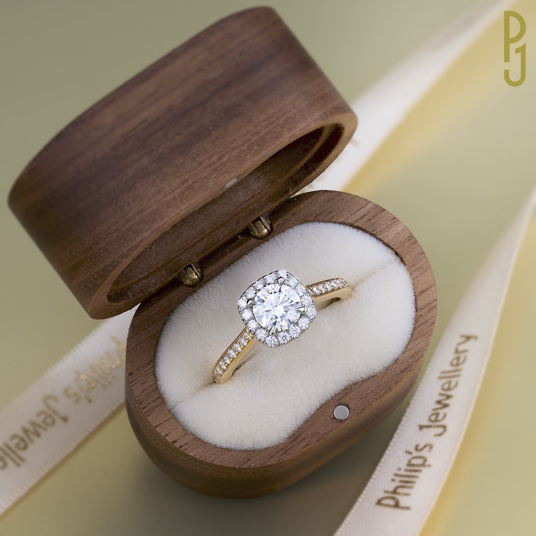 Custom Designed Engagement Ring Round Brilliant Cut Diamond Cushion Halo Platinum Yellow Gold Philip's Jewellery Mackay.jpg