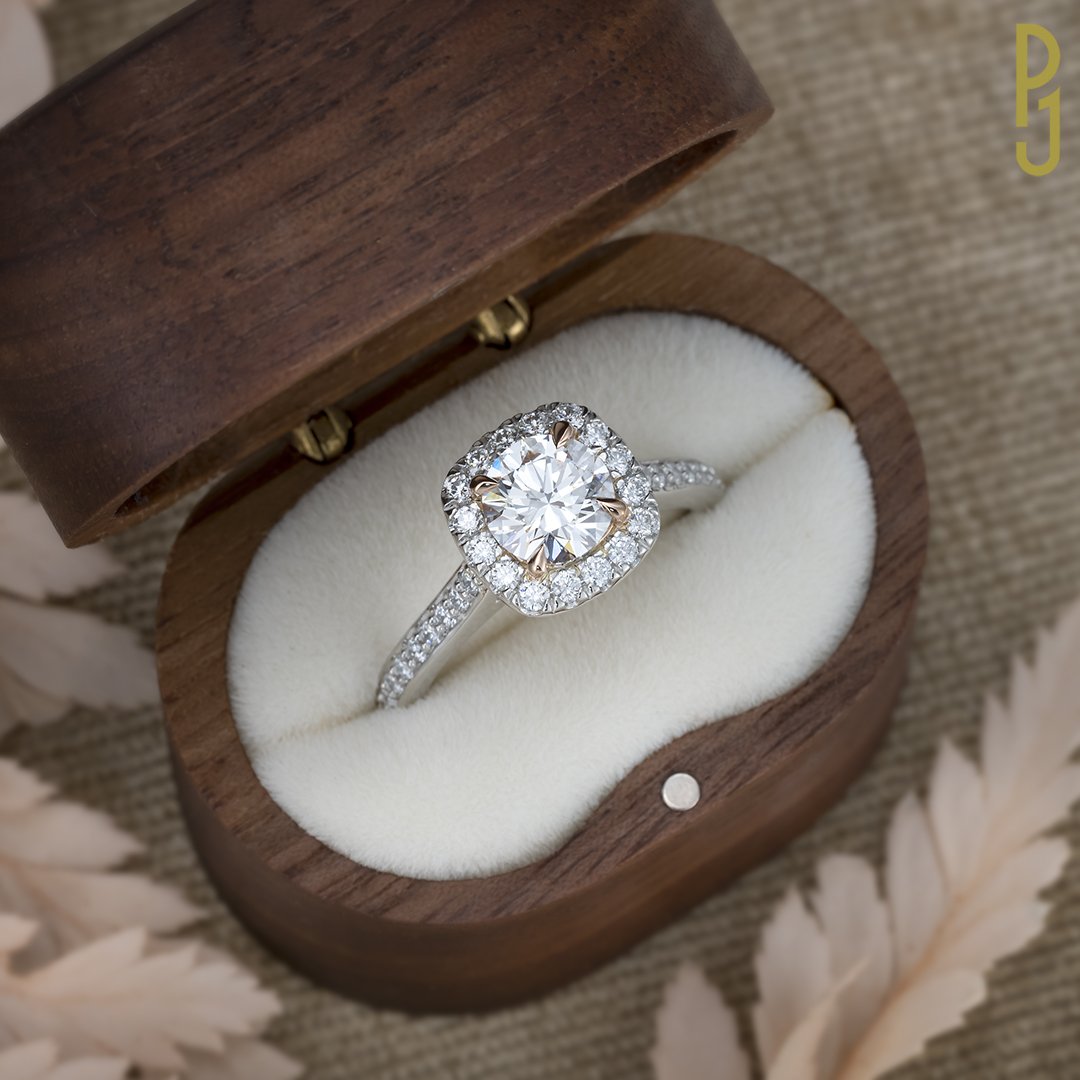 Custom Designed Engagement Ring Round Brilliant Cut Diamond Cushion Halo Rose Gold Platinum Philip's Jewellery Mackay .jpg