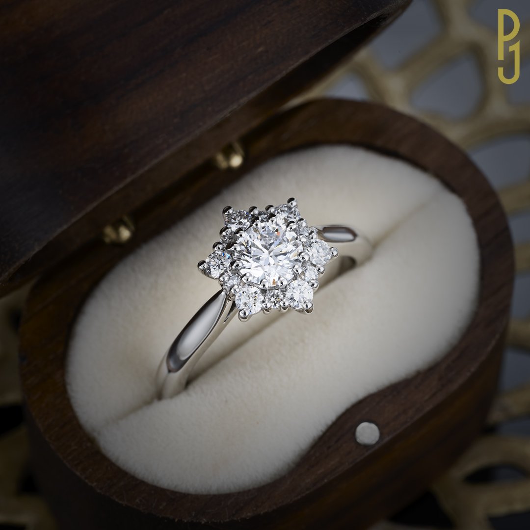 Custom Designed Engagement Ring Round Brilliant Cut Diamond Snowflake Halo Platinum Philip's Jewellery Mackay.jpg