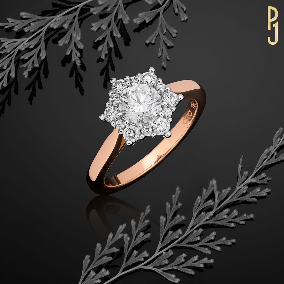 Custom Designed Engagement Ring Round Brilliant Cut Snowflake Halo Rose Gold Philip's Jewellery Mackay .jpg