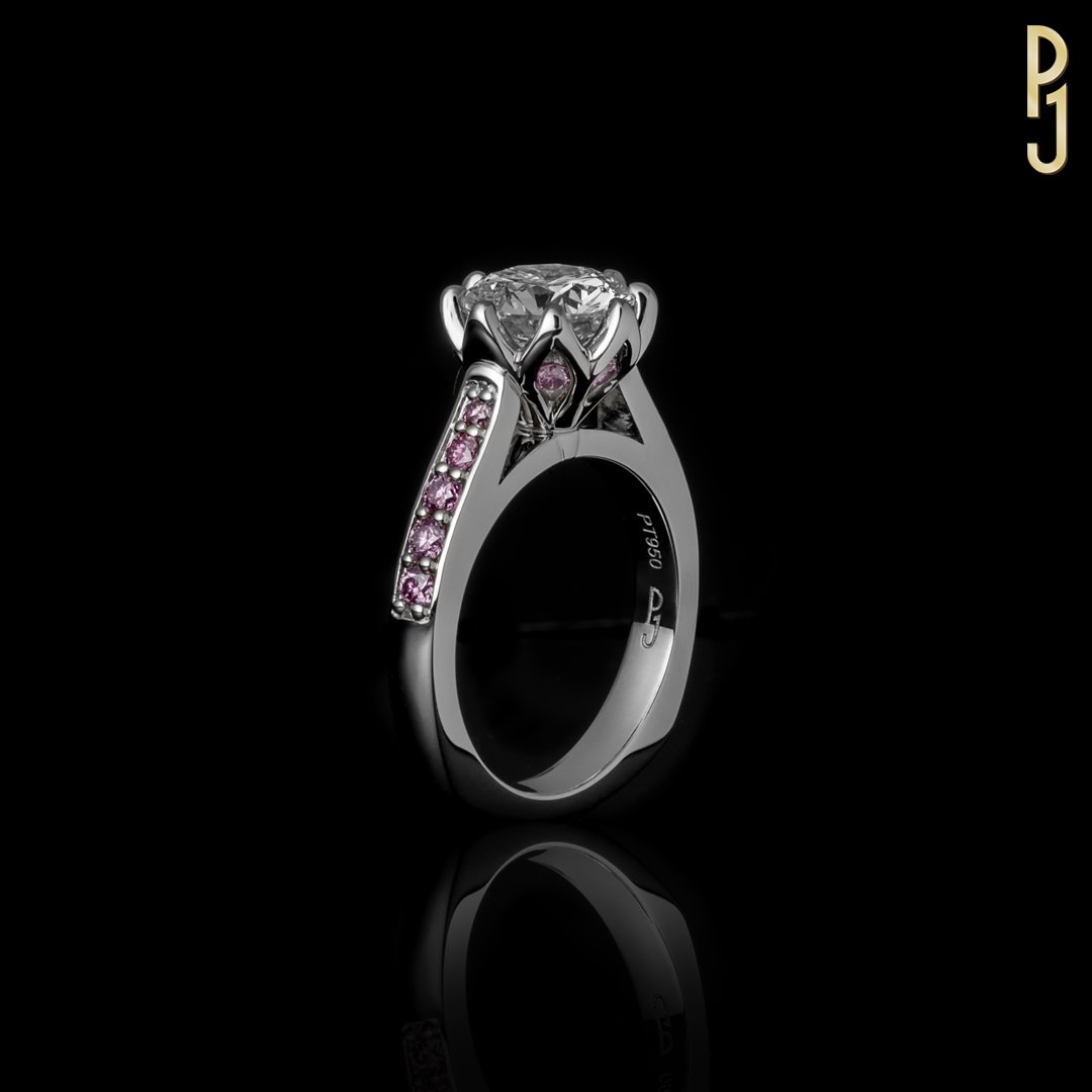 Custom Designed Engagement Ring Arglye Pink Diamond Two Carat Round Brilliant Cut Tulip Platinum Philip's Jewellery Mackay.jpg