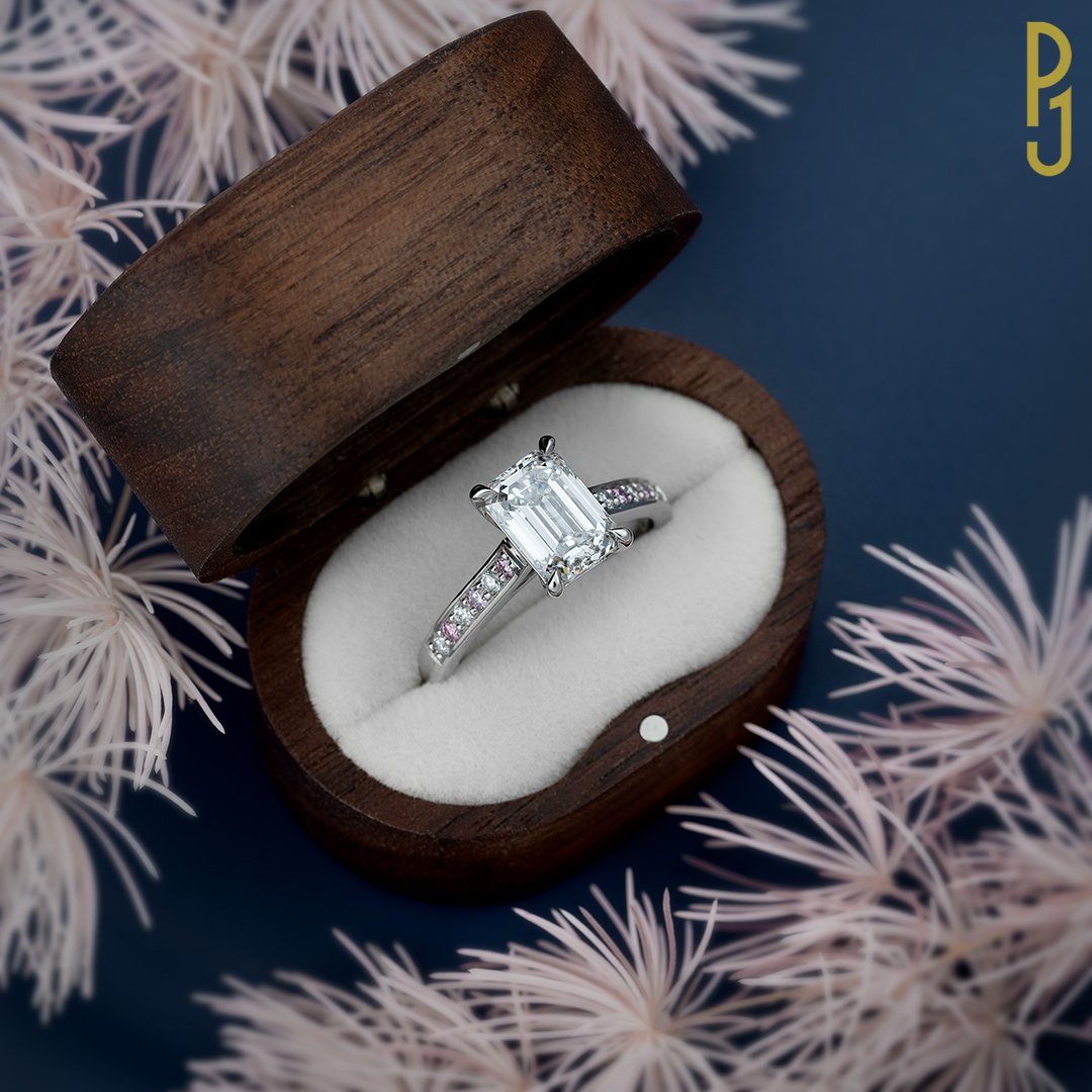 Custom Designed Engagement Ring Argyle Pink Diamond Emerald Cut Platinum Philip's Jewellery Mackay.jpg