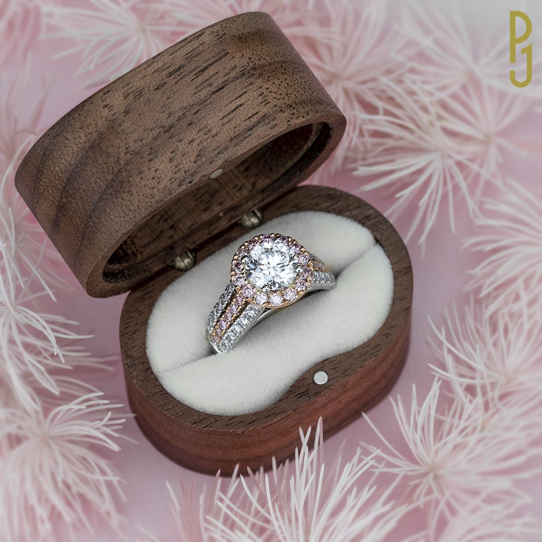 Custom Designed Engagement Ring Argyle Pink Diamond Halo Tripple Band Platinum Rose Gold Philip's Jewellery Mackay.JPG
