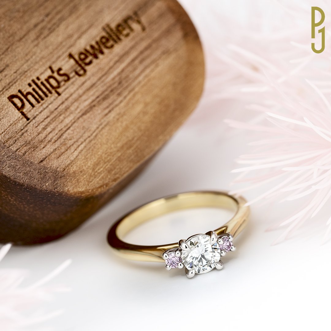 Custom Designed Engagement Ring Argyle Pink Diamond Trilogy Platinum Philip's Jewellery Mackay .jpg