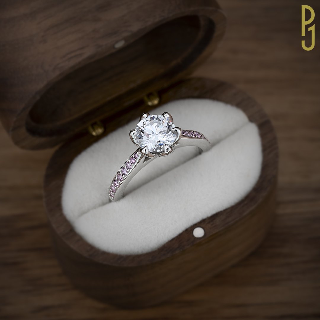 Custom Designed Engagement Ring Certified Argyle Pink Diamond Argyle White Round Brilliant Cut Diamond Tulip Platinum Philip's Jewellery Mackay .jpg