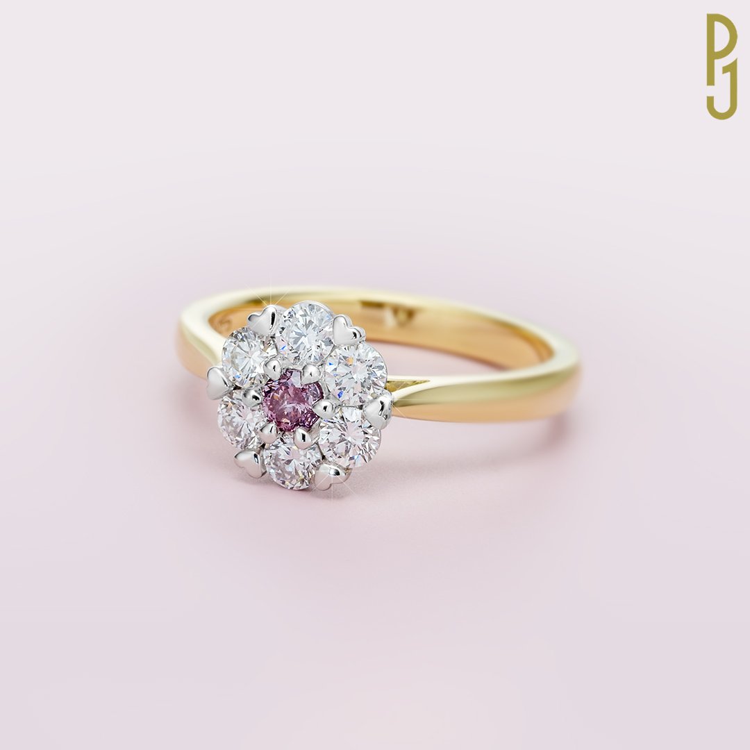 Custom Designed Dress Ring Argyle Pink Diamond White Diamond Cluster Heart Claws Platinum Yellow Gold Philip's Jewellery Mackay.jpg