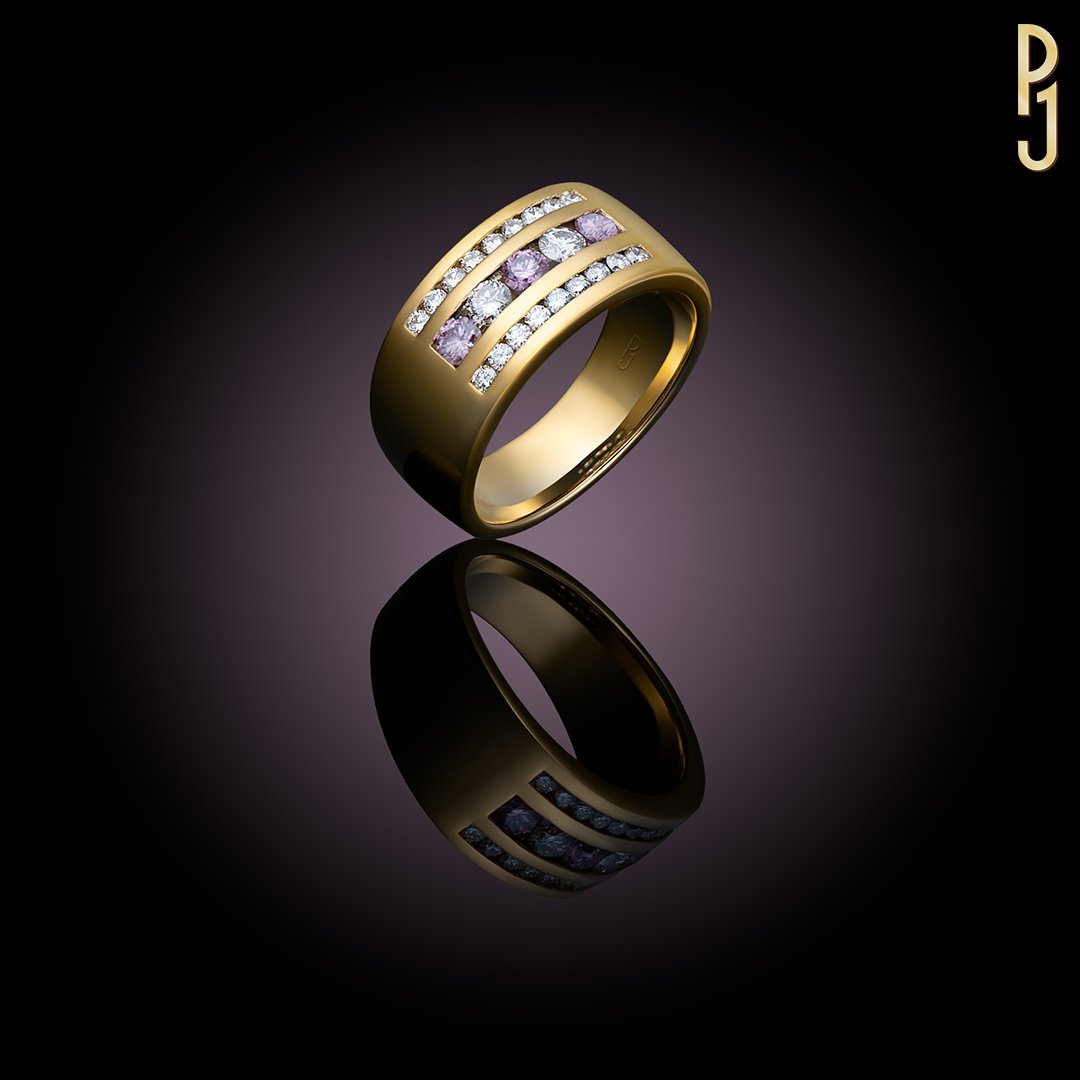Custom Designed Dress Ring Certified Arglye Pink Diamonds Channel Setting Yellow Gold Philip's Jewellery Mackay.jpg