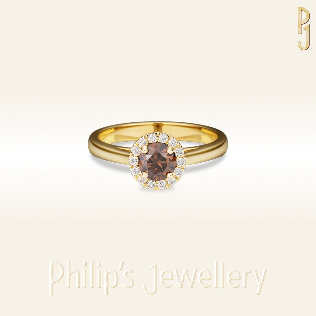 Custom Designed Dress Ring Cerfified Argyle Chocolate Round Brillliant Cut Halo Style Yellow Gold Philip's Jewellery Mackay.jpg