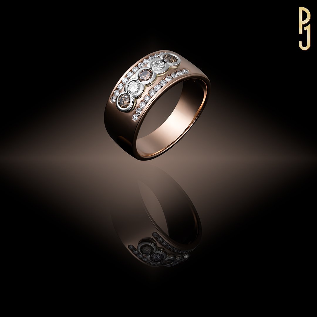 Custom Designed Dress Ring Certified Argyle Chocolate Round Brilliant Cut Diamonds Bezel Set Rose Gold Platinum Philip's Jewellery Mackay .jpg