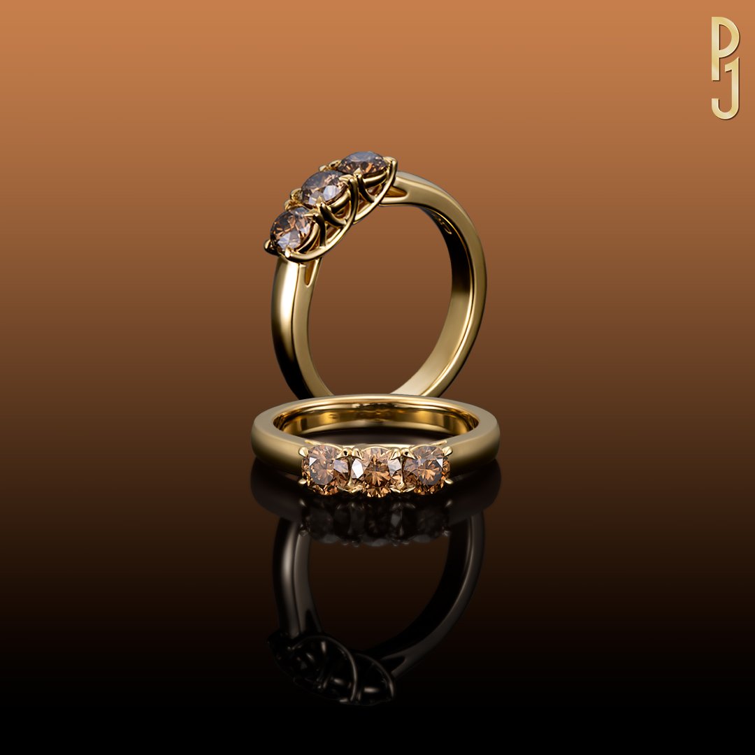 Custom Designed Engagement Ring Argyle Chocolate Diamond Trilogy Ring Yellow Gold Philip's Jewellery Mackay..jpg