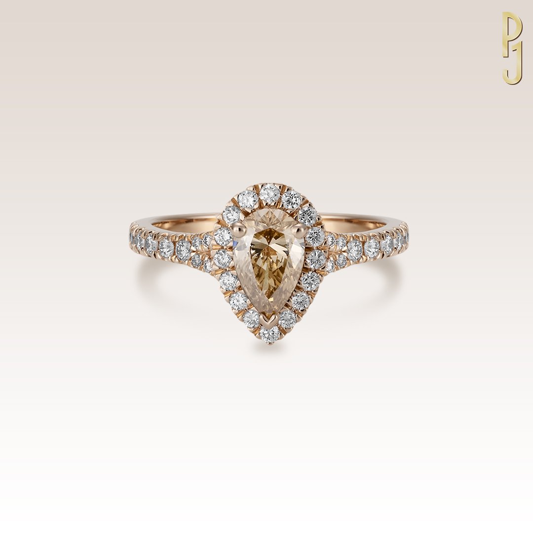 Custom Designed Engagement Ring Certified Argyle Chocolate Diamond Pear Shap Brilliant Halo Rose Gold Philip's Jewellery Mackay.jpg