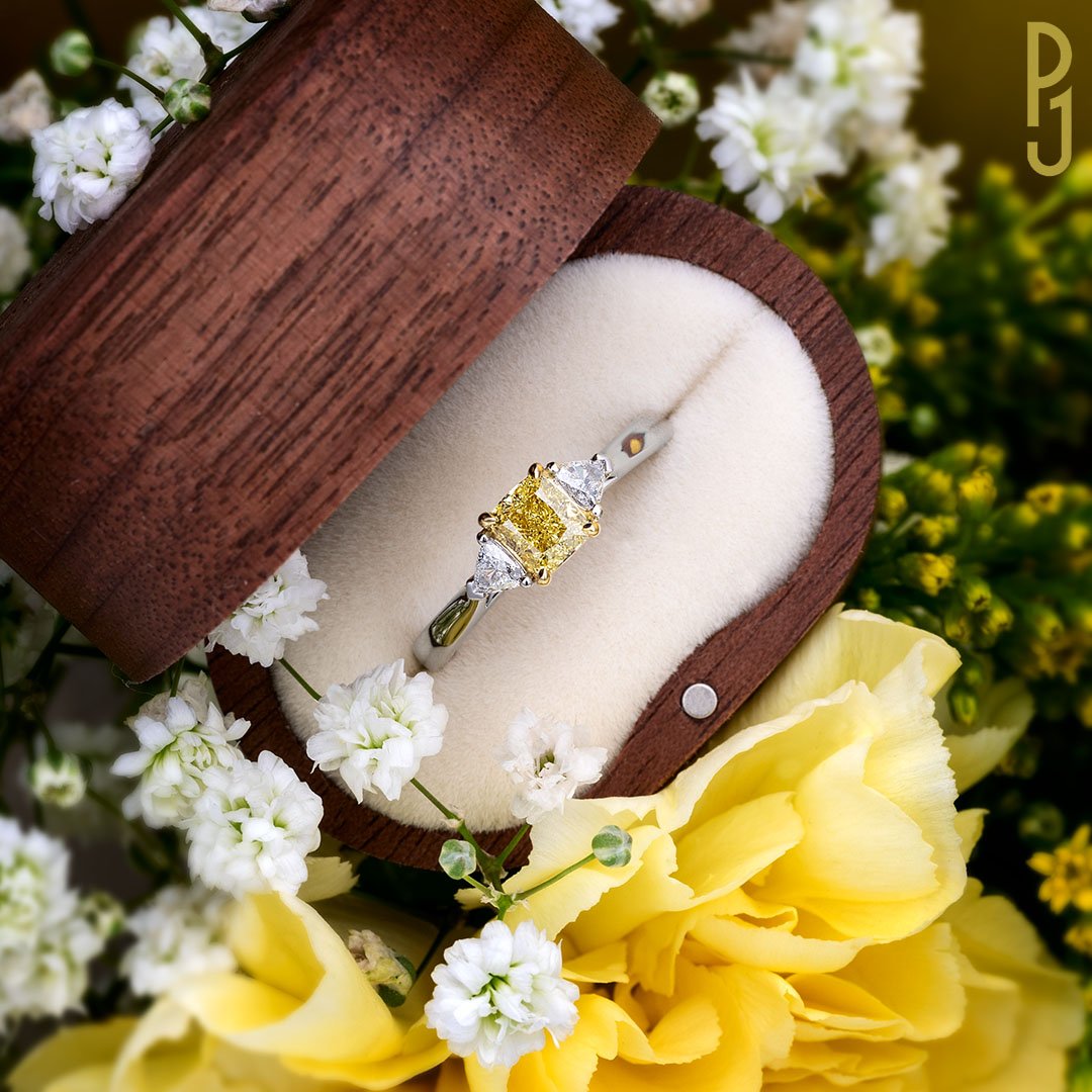 Custom Designed Engagement Ring Argyle Yellow Diamond Radiant Trillion Cut Philip's Jewellery Mackay .jpg
