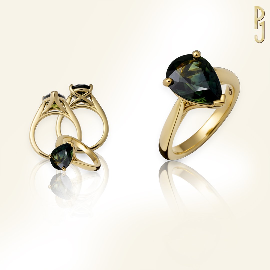 Custom Desiged Engagement Ring Australian Sapphire Pear Shape Yellow Gold Philip's Jewellery Mackay.jpg