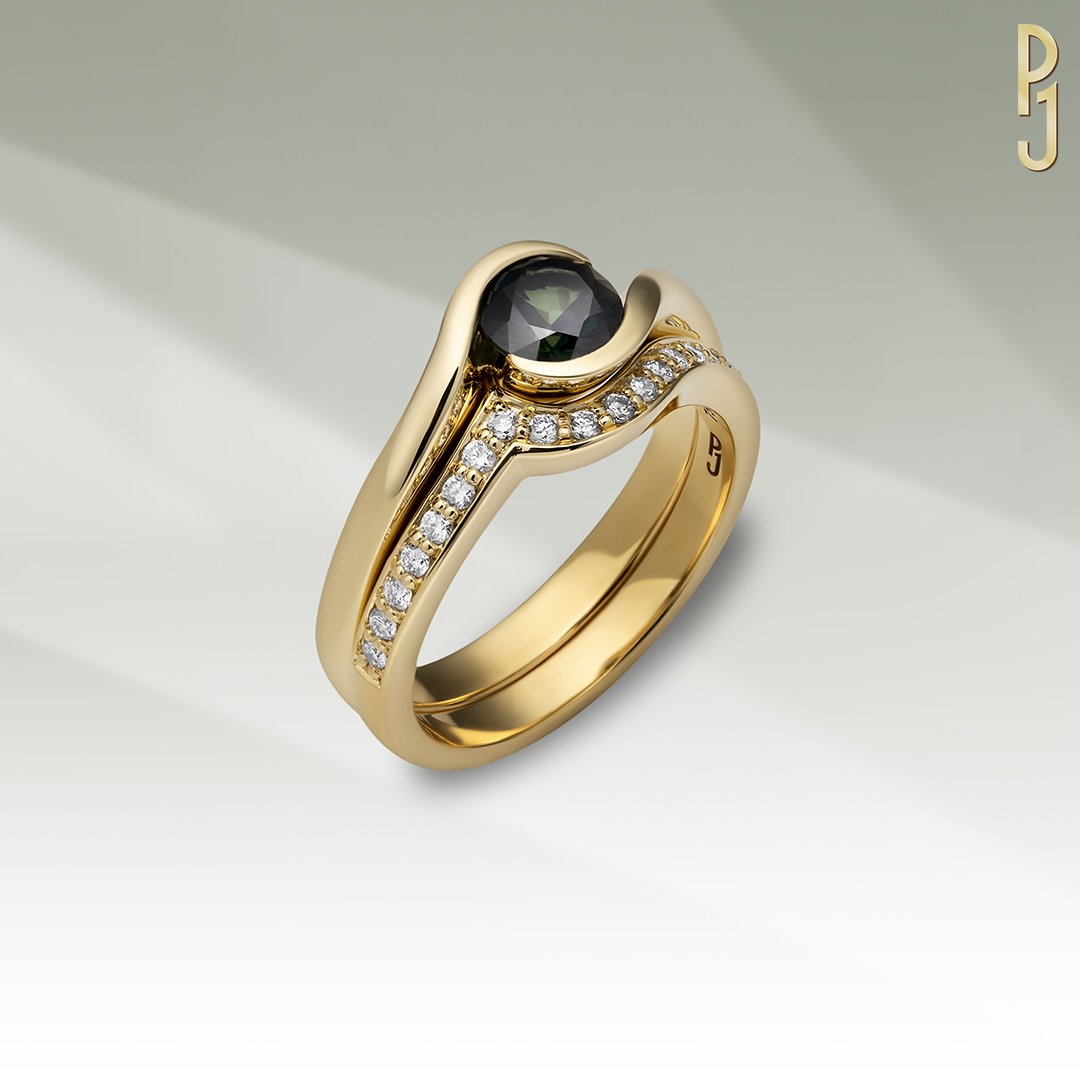 Custom Designed Engagement Ring & Wedding Band Australian Sapphire Diamond Wave Style Philip's Jewellery Mackay .jpg
