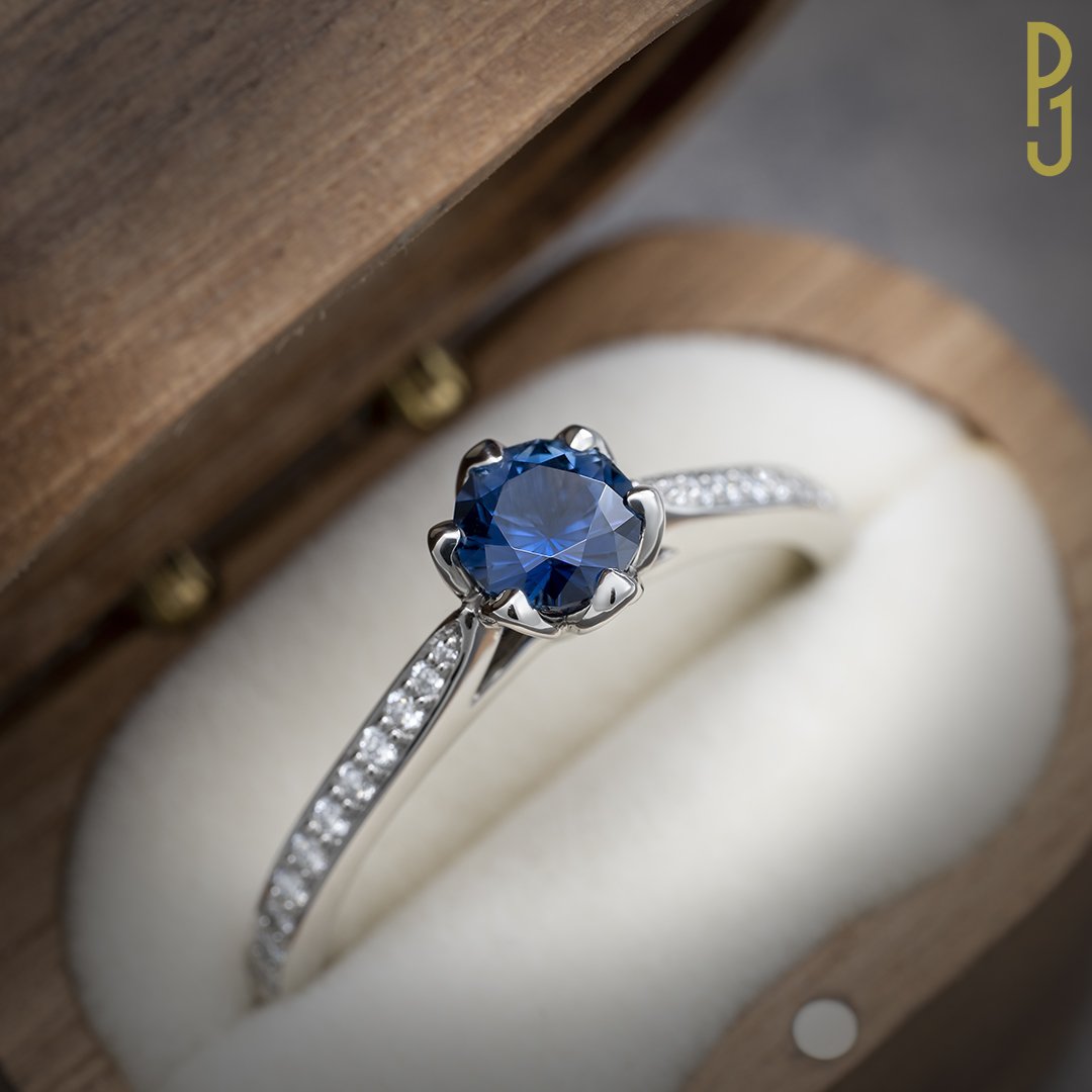 Custom Designed Engagement Ring Australian Sapphire Blue Diamonds Tulip Style Platinum Philip's Jewellery Mackay.jpg