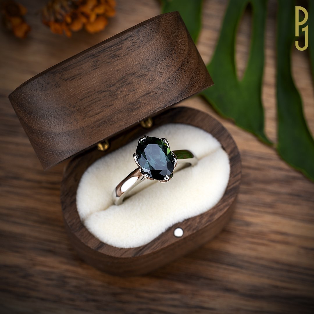 Custom Designed Engagement Ring Australian Sapphire Oval Solitaire Tupil Platinum Philip's Jewellery Mackay.jpg