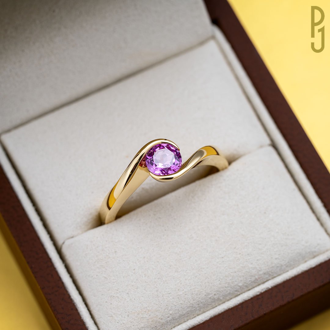 Custom Designed Engagement Ring Madagascar Pink Sapphire Cup Style Yellow Gold Philip's Jewellery Mackay.jpg